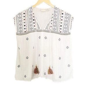 Rachel Zoe Embroidered peasant White and Blue Women's Top